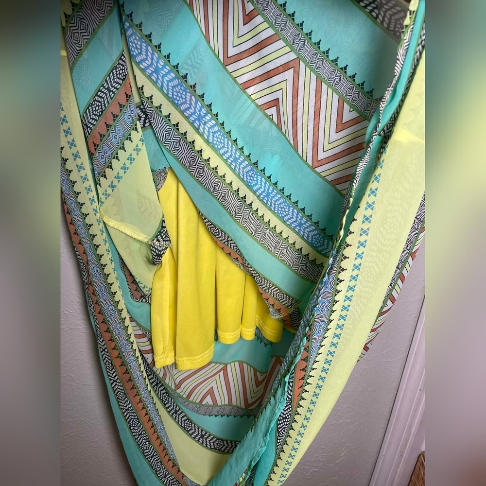 Umgee USA Maxi Dress Size M Yellow & Mint Boho Print Open Back - Picture 6 of 6